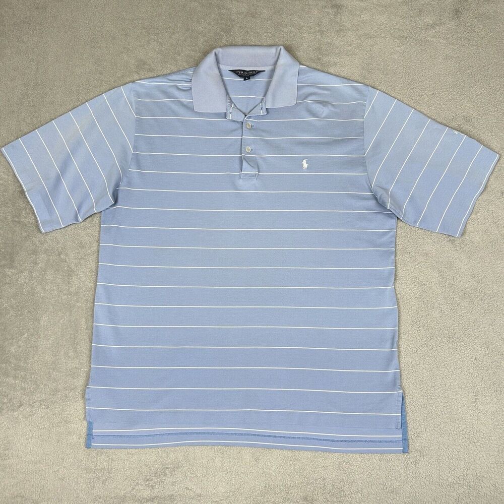 Polo Golf Ralph Lauren Men's Large Striped Polo Shirt Pima Cotton Missing Button